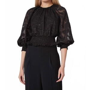 NEW GILNER FARRAR stacy sheered waist blouse in black
